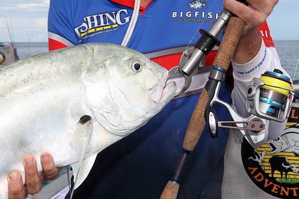 Fisho's Scott Thomas filming Bushy talking about Squidgy's new prawn lures.